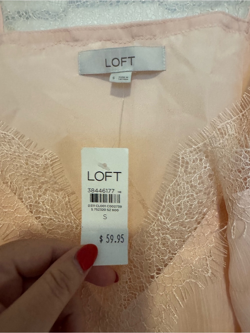 NWT! LOFT Pale Blush Lace-Trim Camisole - Picture 6 of 9